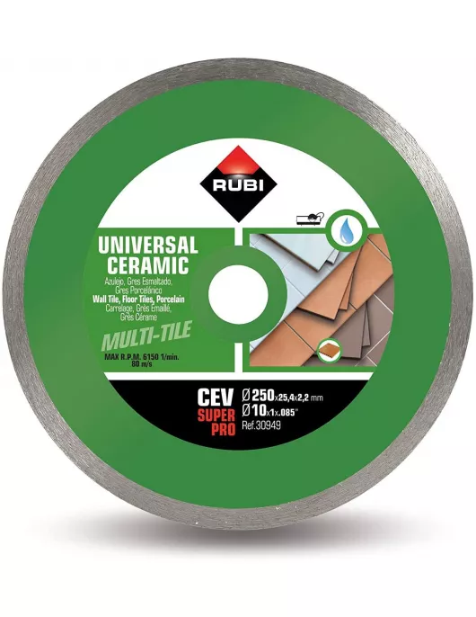 APS18191 RUBI CEV‑250 SUPERPRO (30949) – Continuous Rim Diamond Blade for Ceramic Tiles 