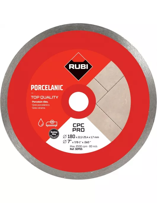 APS18199 RUBI CPC‑180 PRO (30955) – Continuous Rim Diamond Blade for Porcelain Tiles APS18199 RUBI CPC‑180 PRO (30955) – Continuous Rim Diamond Blade for Porcelain Tiles