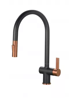 APS11969 Mayhill Black & Rose Gold Single Lever Pull Out Kitchen Tap Black
