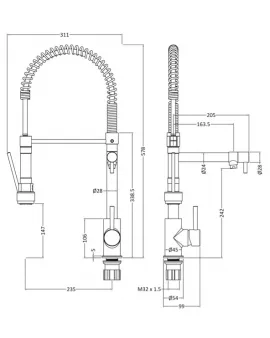 APS12207 Tall Side Kitchen Tap Rinser & Pan Fil Chrome