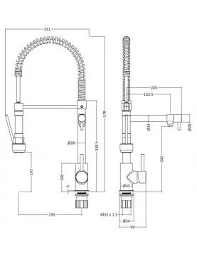 APS12207 Tall Side Kitchen Tap Rinser & Pan Fil Chrome