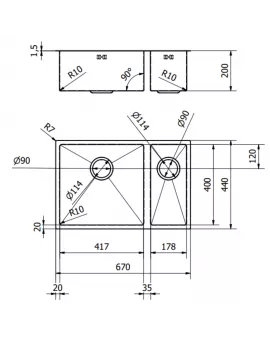 APS52290 Elite | 1.5 Undermounted Sink 670x440 & Wastes | Brushed Copper Brushed Copper
