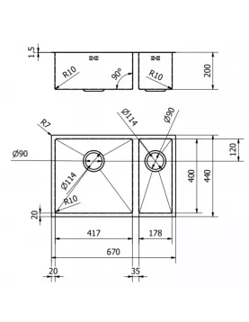 APS52294 Elite | 1.5 Undermounted Sink 670x440 & Wastes | Brushed Brass Brushed Brass