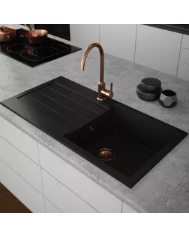 APS52305 Comite | Single Bowl Inset 1000 x 500 & Wastes | Matt Black Matt Black