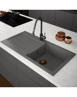APS52306 Comite | Single Bowl Inset 1000 x 500 & Wastes | Matt Grey Matt Grey