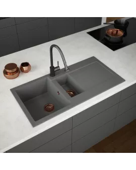 APS52309 Comite | 1.5 Bowl Inset 1000 x 500 & Wastes | Matt Grey Matt Grey