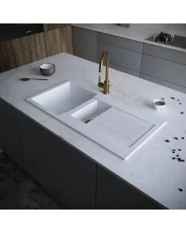 APS52310 Comite | 1.5 Bowl Inset 1000 x 500 & Wastes | Matt White Matt White