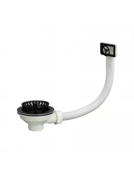 APS52343 Basket Strainer Kitchen Sink Waste with Round Overflow Plate | Matt White Finish Matt White